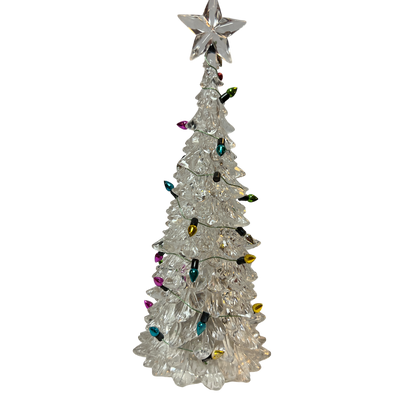 8 Inch lighted acrylic Christmas tree with clear crystal branches, multicolor bulbs, star topper on Tampa Home & Garden Store