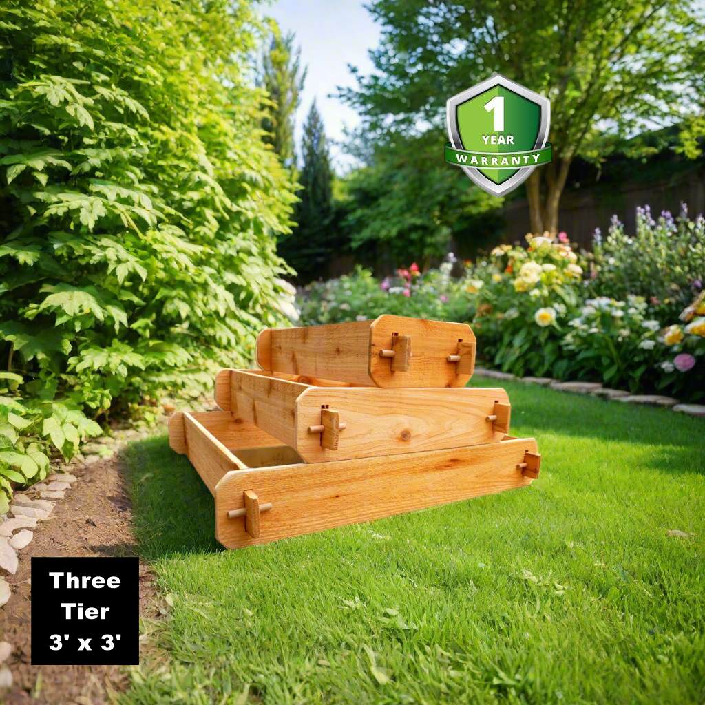 Raised garden bed kit Timberlane Gardens cedar three-tier pyramid design on Tampa Home & Garden Store