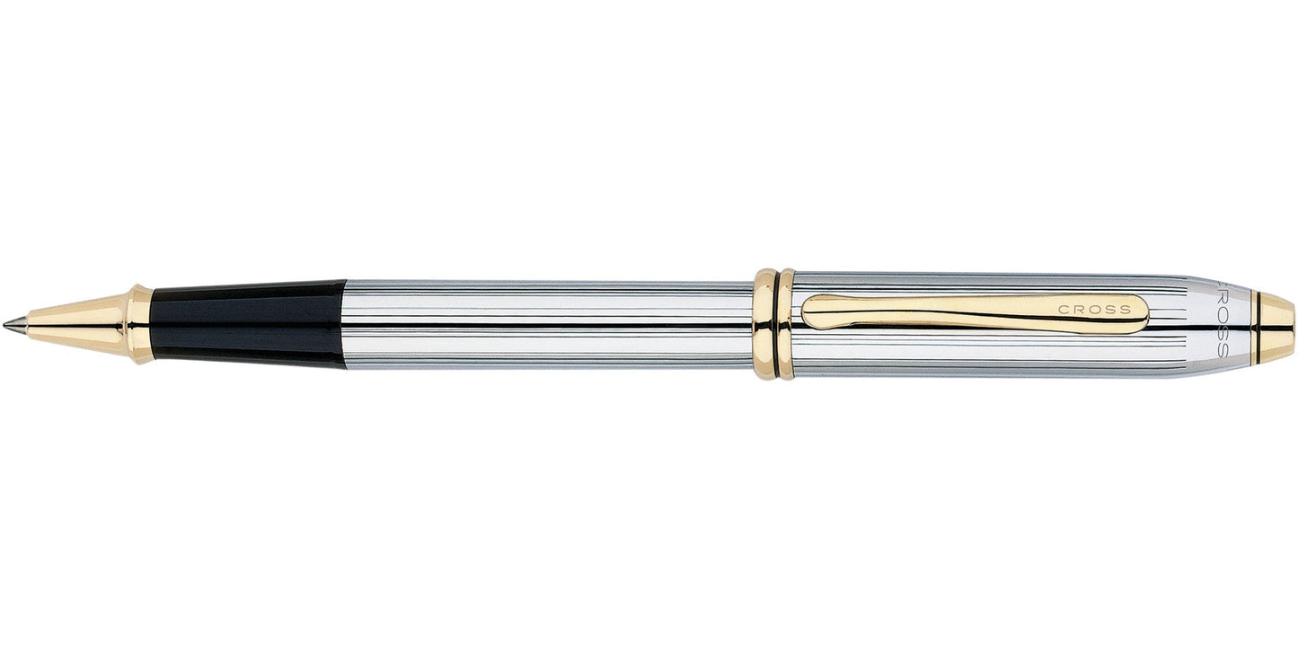 Townsend Medalist Rollerball Pen by Cross, silver striped barrel with gold-tone trim and clip on Tampa Home & Garden Store