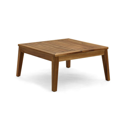 Rectangular acacia wood outdoor table with teak finish and slatted top on Tampa Home & Garden Store