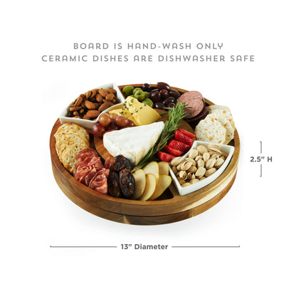 Acacia Rotating Charcuterie Board and Ceramic Dishes