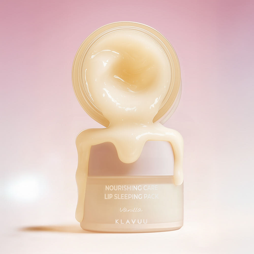 KLAVUU Nourishing Care Lip Sleeping Pack 20g vanilla lip mask in frosted jar with creamy spill on Tampa Home & Garden Store