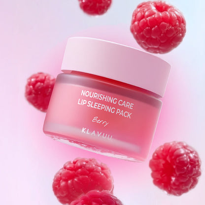 KLAVUU Nourishing Care Lip Sleeping Pack Berry in a pink glass jar on Tampa Home & Garden Store