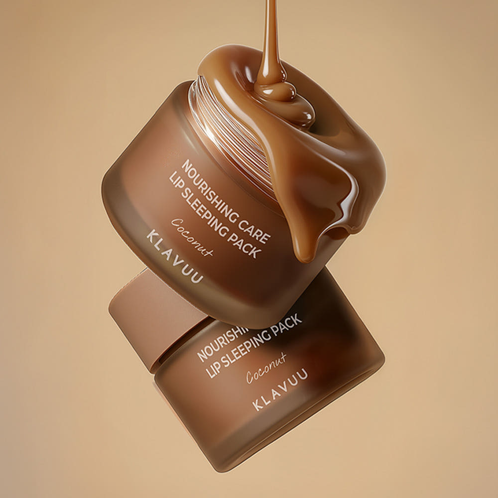 KLAVUU Nourishing Care Lip Sleeping Pack Coconut lip mask jars, 2 brown pots with caramel texture on Tampa Home & Garden Store