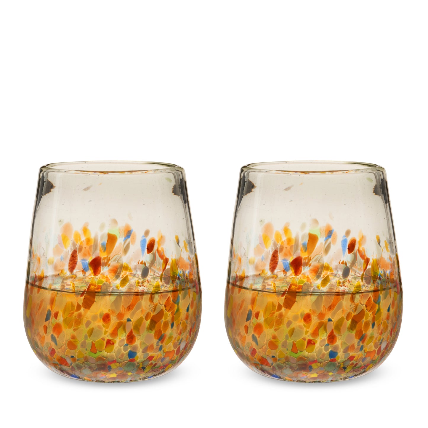 Pair of Recycled Multicolor Stemless Wine Glasses