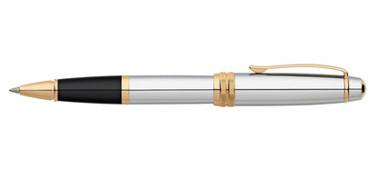 Bailey Medalist Rollerball Pen by A.T. Cross, silver barrel with black grip and gold trim on Tampa Home & Garden Store