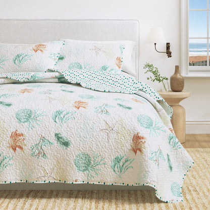 Coastal Seashell Quilt Set and Coral Designs