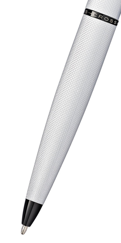 ATX Brushed Chrome Ballpoint Pen with knurled silver barrel and Cross branding on Tampa Home & Garden Store