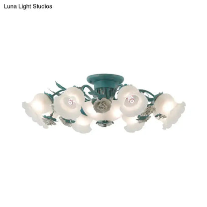 Korean garden flower teal frost glass ceiling light fixture by Decorbites for bedroom on Tampa Home & Garden Store