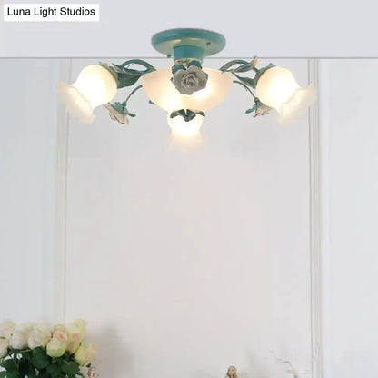Korean garden flower teal frost glass ceiling light by Decorbites, bedroom decor on Tampa Home & Garden Store