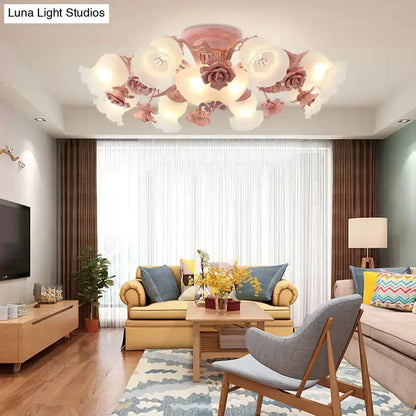 Ceiling light: Korean garden flower teal frost glass fixture by Decorbites in a living room on Tampa Home & Garden Store