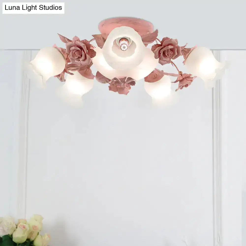 Korean garden flower ceiling light pink frosted glass petals Decorbites on Tampa Home & Garden Store