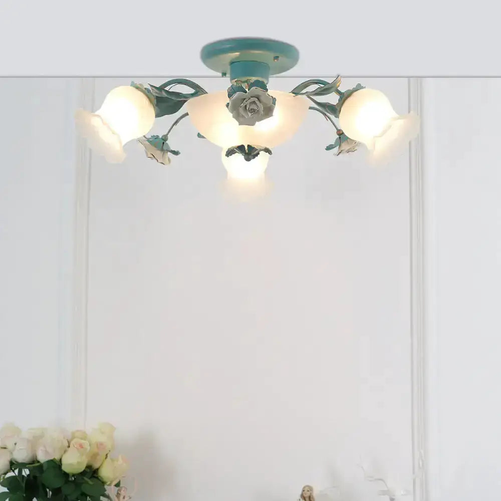 Decorbites 4-light Korean garden flower teal frosted glass ceiling light for bedroom on Tampa Home & Garden Store