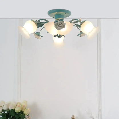 Decorbites 4-light Korean garden flower teal frosted glass ceiling light for bedroom on Tampa Home & Garden Store
