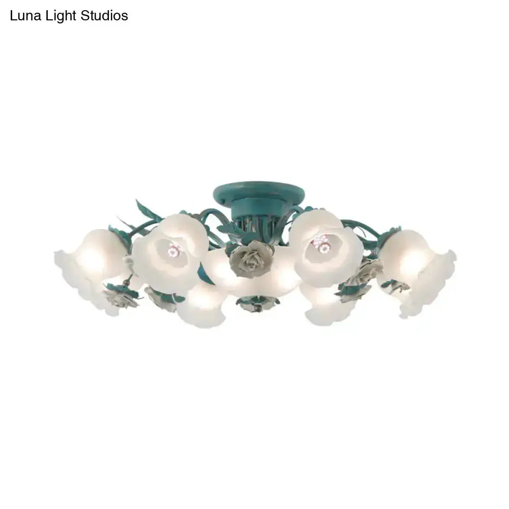 Korean garden flower teal frosted glass ceiling light by Decorbites for bedroom on Tampa Home & Garden Store