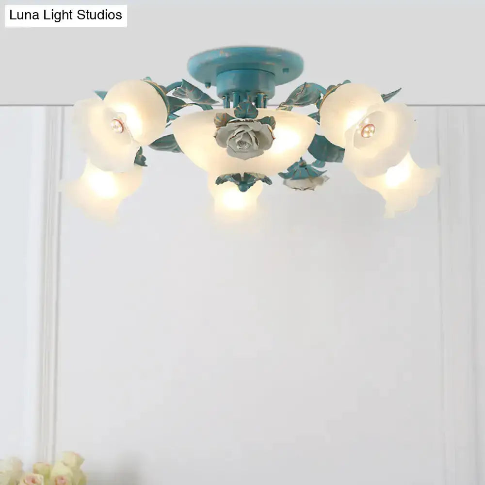 Korean garden flower teal frost glass ceiling light by Decorbites for bedroom on Tampa Home & Garden Store