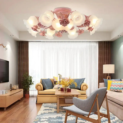 Korean garden flower teal frost glass ceiling light Decorbites for bedroom on Tampa Home & Garden Store