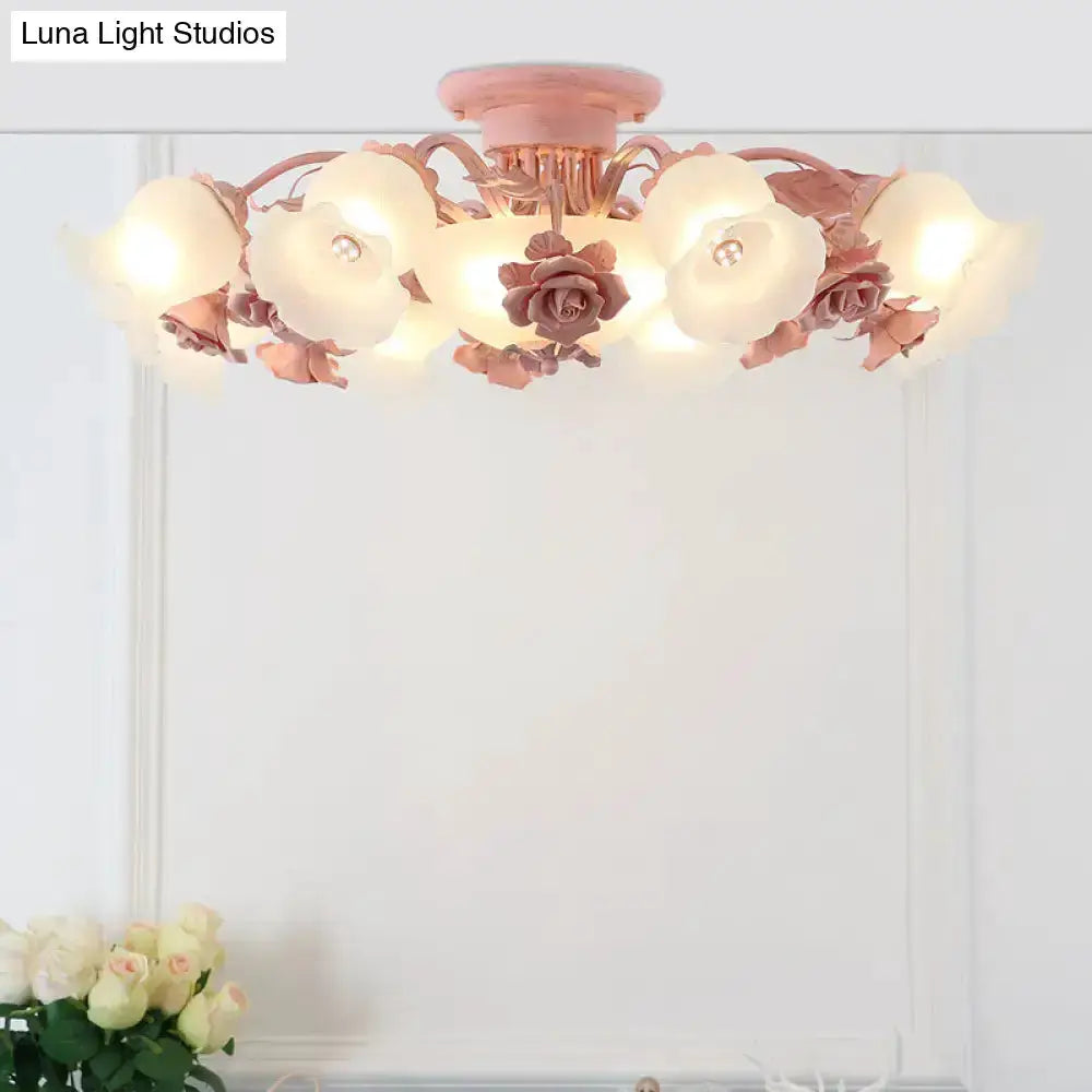 Korean garden flower ceiling light Decorbites pink frosted glass petals for bedroom on Tampa Home & Garden Store
