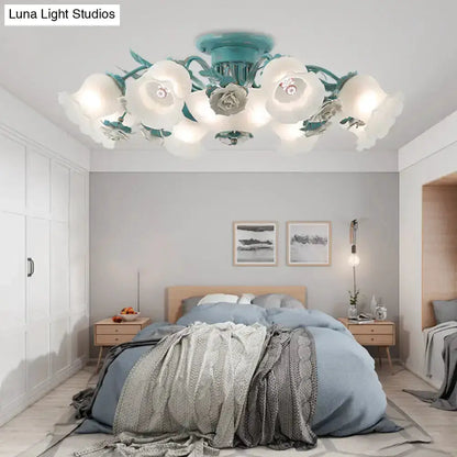 Korean garden flower ceiling light, teal frost glass, Decorbites bedroom decor on Tampa Home & Garden Store