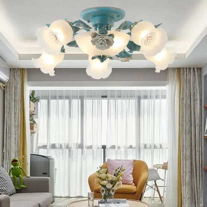 Korean garden teal frost glass ceiling light for bedroom by Decorbites with glass petals on Tampa Home & Garden Store