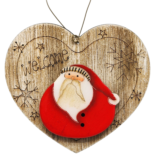 Welcome Santa Heart Wooden Ornament - Tampa Home & Garden Store