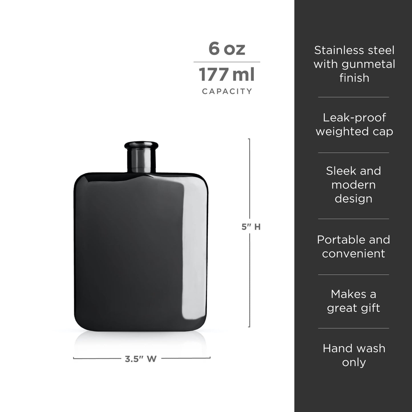 Six Ounce and Gunmetal Stainless Steel Flask