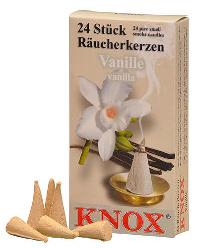 Cônes d'encens parfumés allemands Knox (paquet de 24) - Vanille