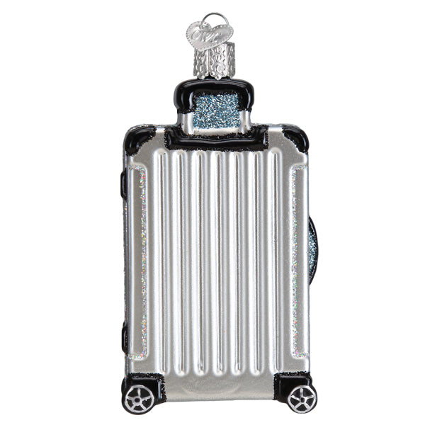 Adorno de cristal con forma de maleta con ruedas