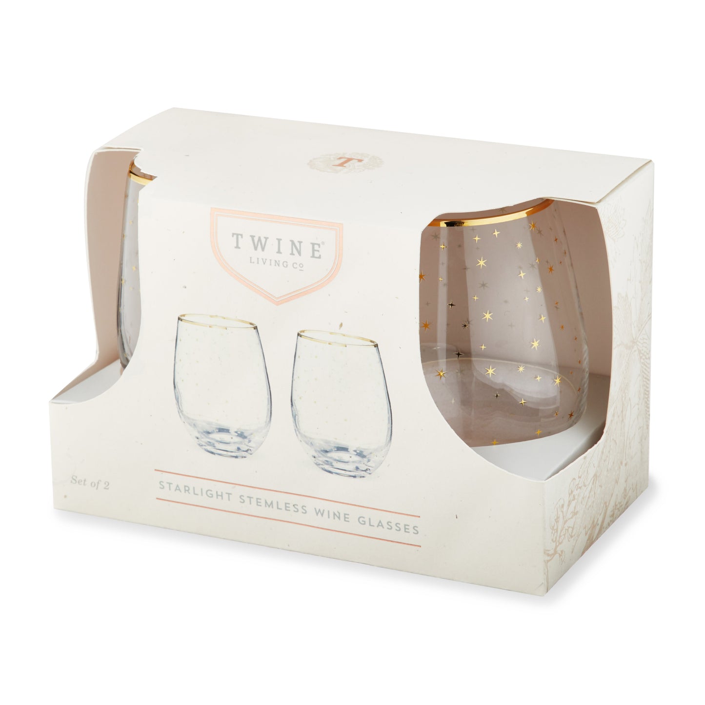 Starlight Stemless Wine Glasses And Gold Rim