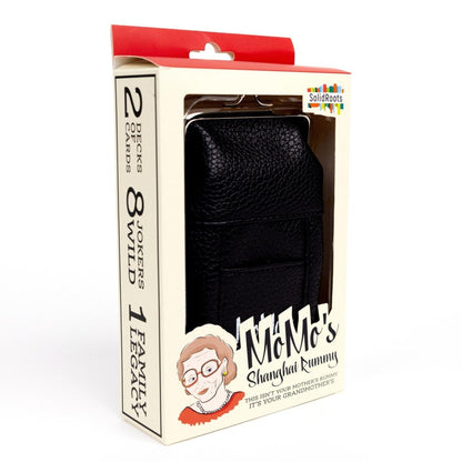 Rummy card game in original branded packaging box with black card case on a white background