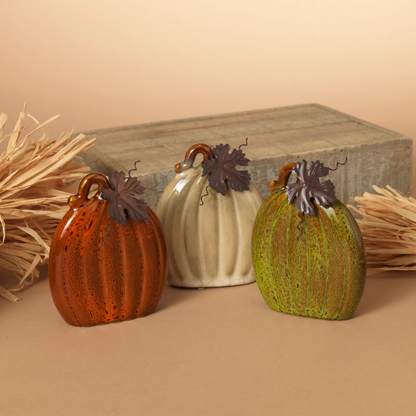 Calabaza de cerámica con hoja de metal - 6 pulgadas -