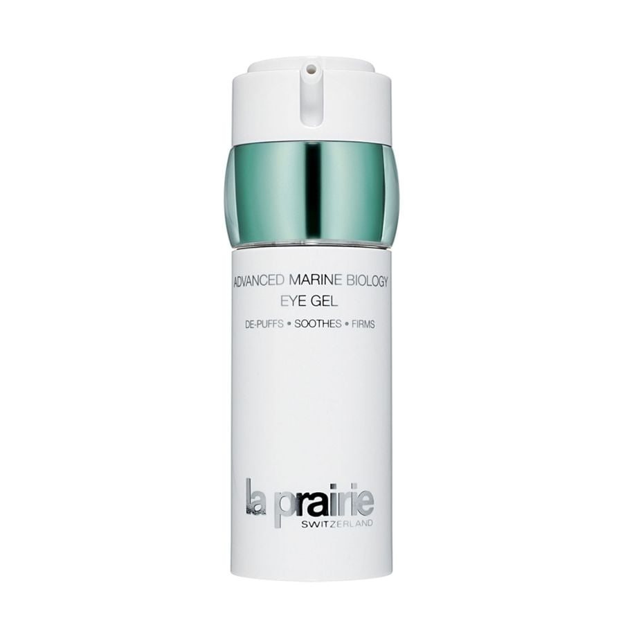 La Prairie Advanced Marine Biology Eye Gel bottle, white container with teal cap, 15 ml on Tampa Home & Garden Store