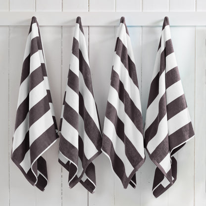 Cotton And Velour Cabana Stripe Beach Towel