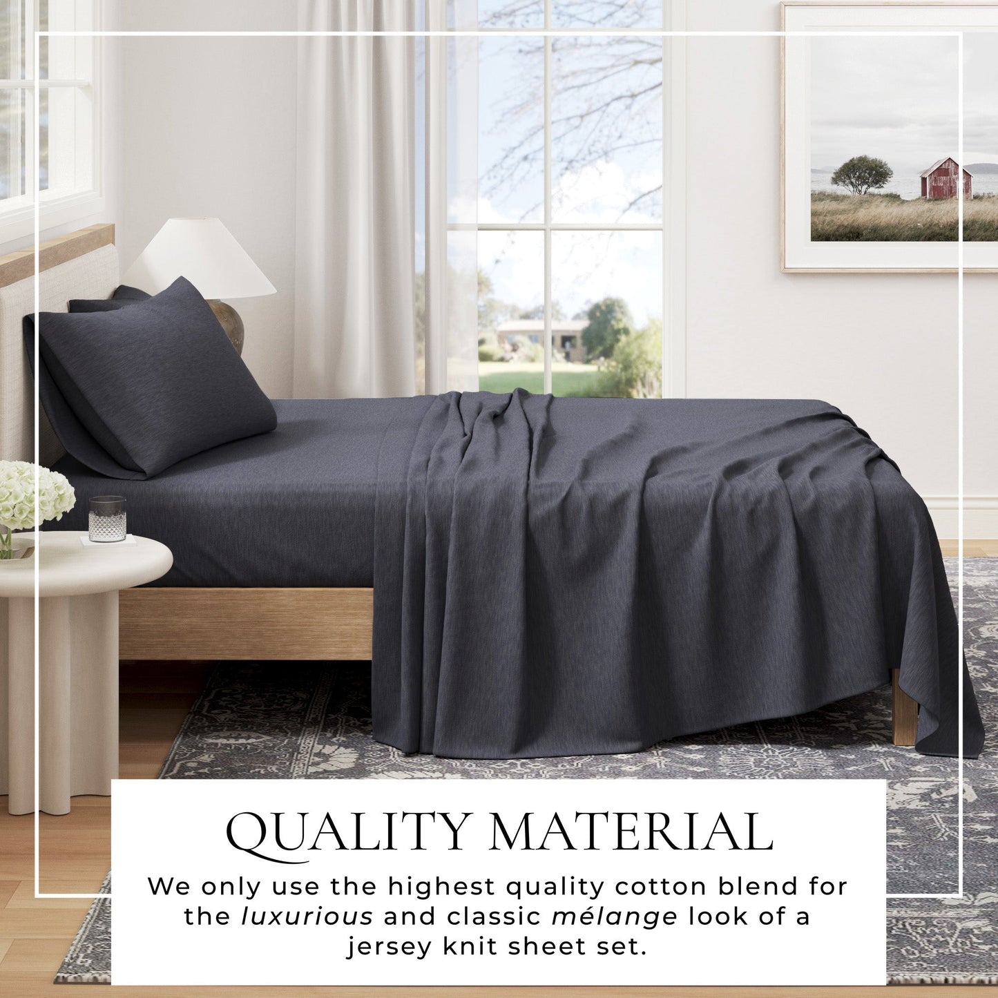 Heathered Jersey and Cotton Blend Bed Sheets