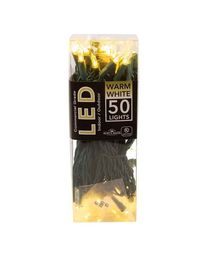 LED 50-light warm white string lights on green wire with clear mini bulbs Country Christmas Loft on Tampa Home & Garden Store