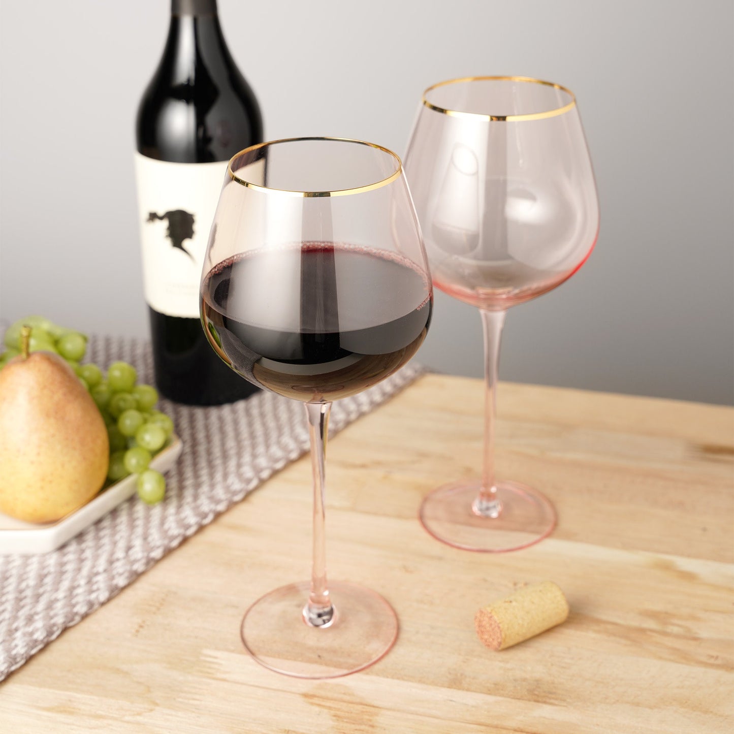 Rose Crystal Wine Glasses And Gold Rim Set