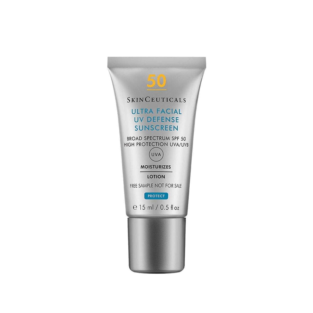 SkinCeuticals Ultra Facial UV Defense SPF50+ sunscreen tube, 15 ml, silver packaging on Tampa Home & Garden Store