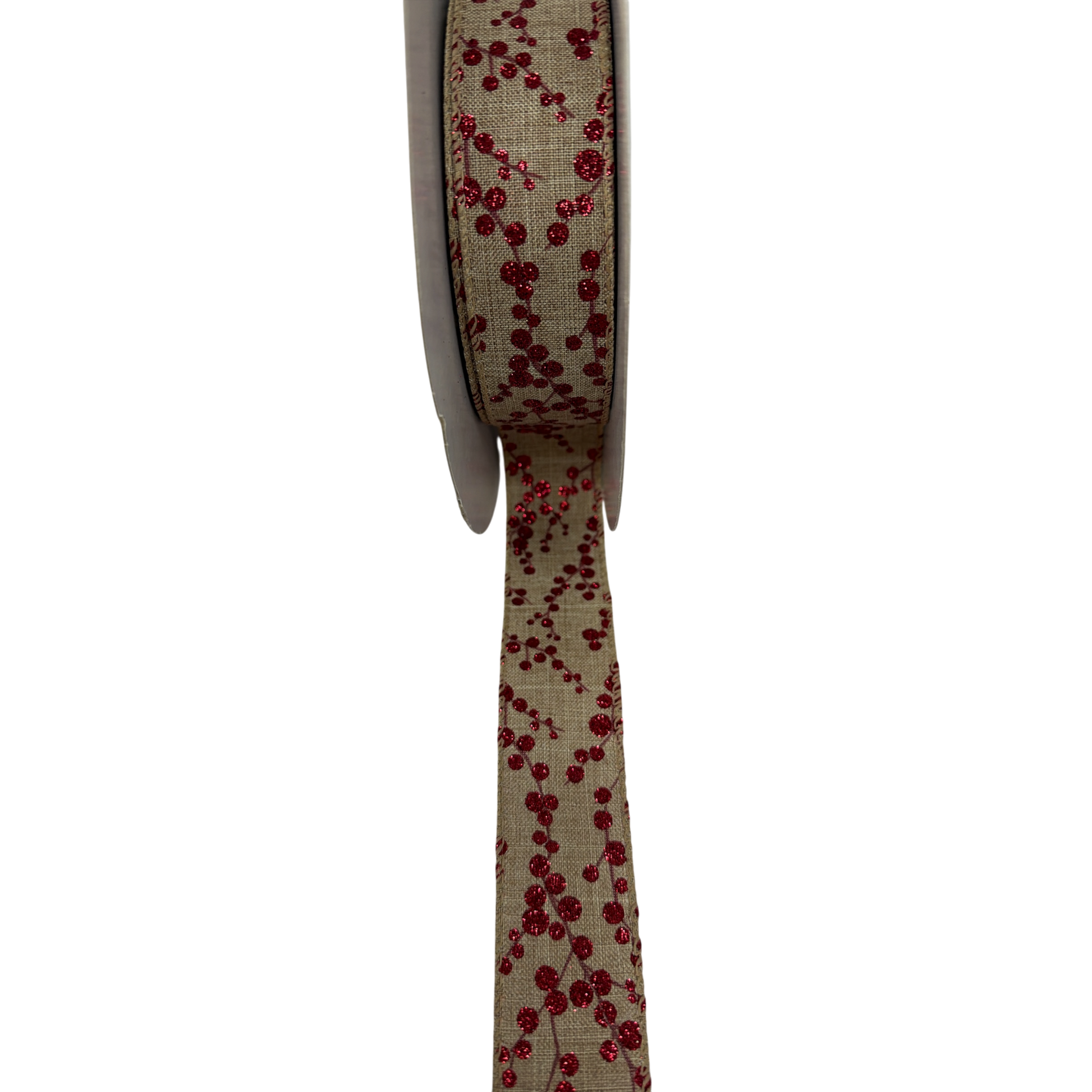 Burlap Berry Ribbon 1.5in wide burlap with red sequin berries by The Country Christmas Loft on Tampa Home & Garden Store