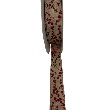 Burlap Berry Ribbon 1.5in wide burlap with red sequin berries by The Country Christmas Loft on Tampa Home & Garden Store