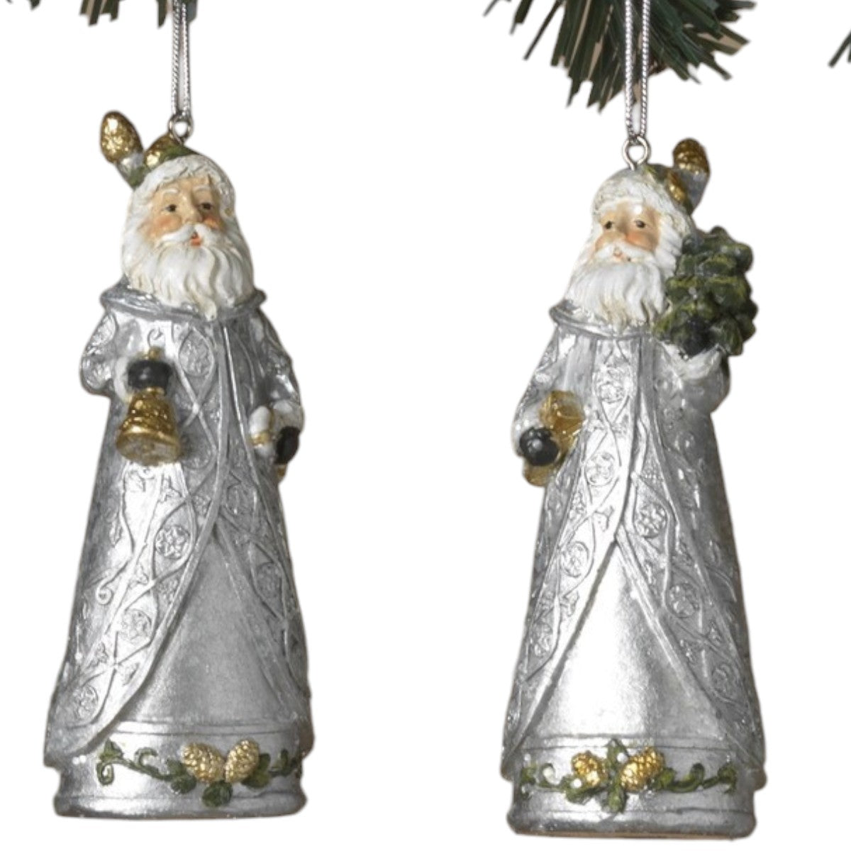 Adorno de Papá Noel vintage plateado -