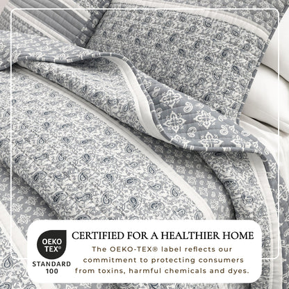 Reversible Paisley Stripe Microfiber Quilt