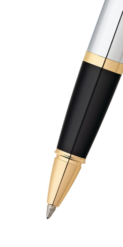 Bailey Medalist rollerball pen with black body and gold-tone trim, silver cap accent on Tampa Home & Garden Store