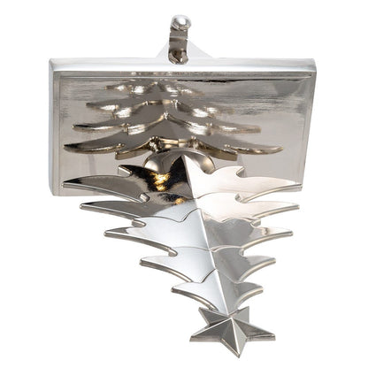 Polished silver Christmas stocking hanger with tiered star branches and rectangular base on Tampa Home & Garden Store
