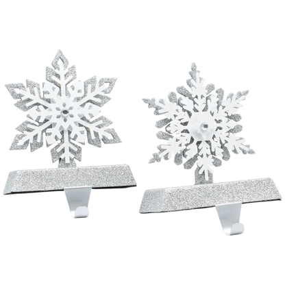 Lighted Snowflake Stocking Hanger pair with glittery white snowflakes and metal hooks on Tampa Home & Garden Store
