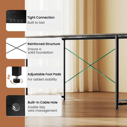 Escritorio esquinero largo reversible en forma de L para 2 personas de 95 pulgadas con soporte para monitor - Negro