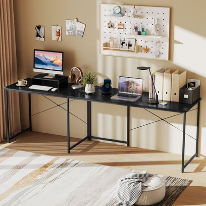Escritorio esquinero largo reversible en forma de L para 2 personas de 95 pulgadas con soporte para monitor - Negro