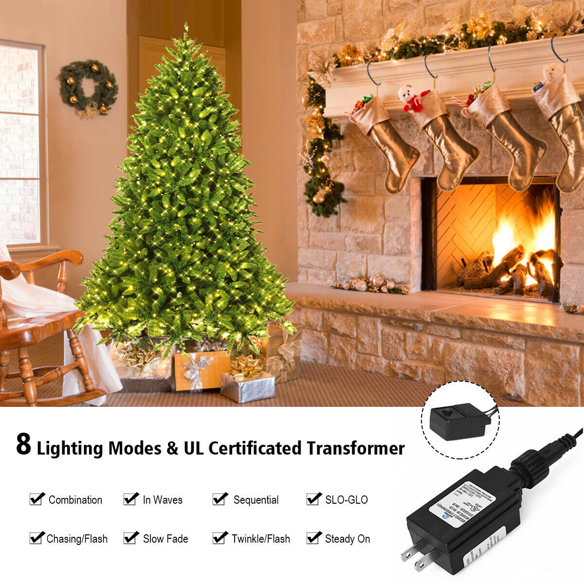 Premium Hinged Artificial Fir Christmas Tree with LED Lights by DirectDeals, green warm LEDs on Tampa Home & Garden Store