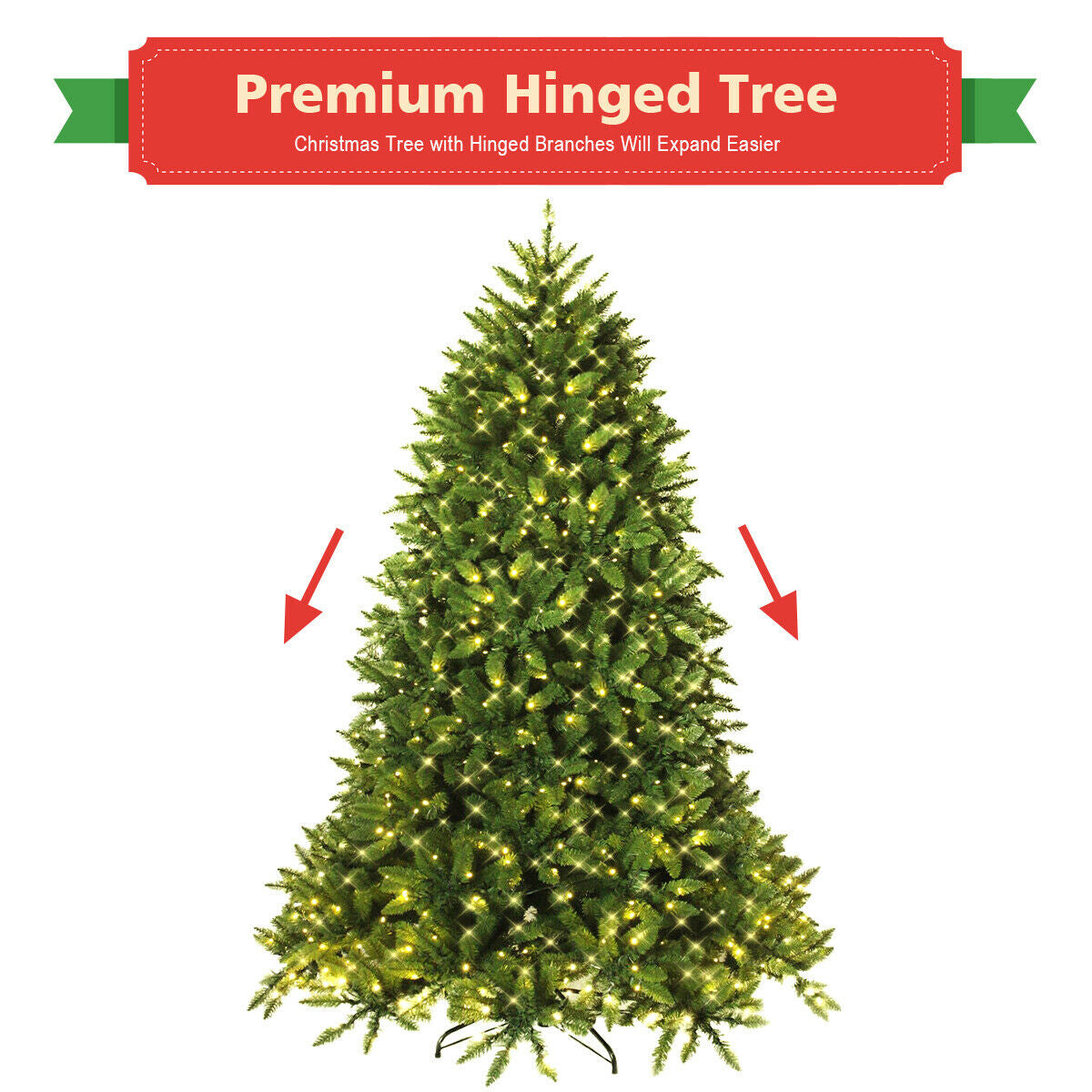 Premium hinged artificial fir Christmas tree with LED lights, DirectDeals, full lush branches on Tampa Home & Garden Store