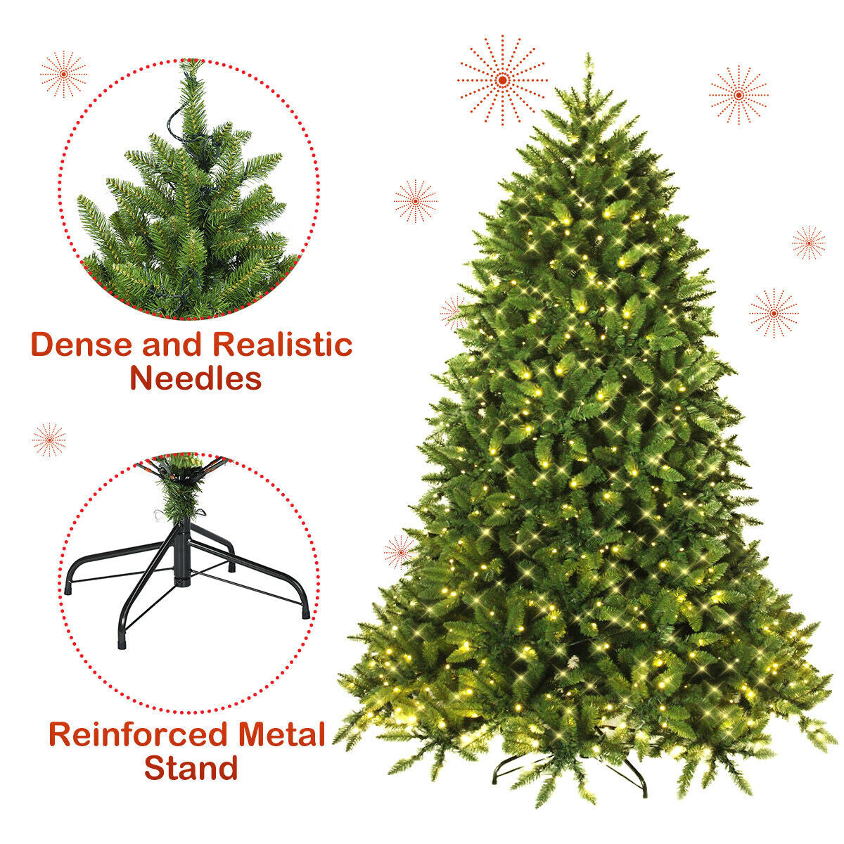 Premium Hinged Artificial Fir Christmas Tree with LED Lights Dense needles DirectDeals on Tampa Home & Garden Store