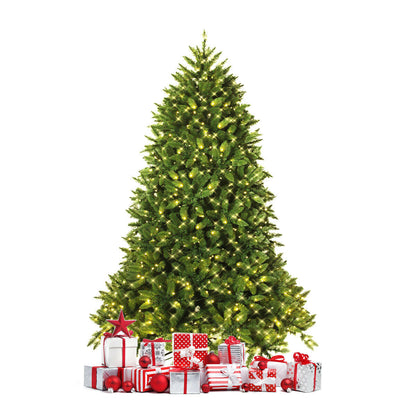 Premium Hinged Artificial Fir Christmas Tree with LED Lights DirectDeals, gifts at base on Tampa Home & Garden Store
